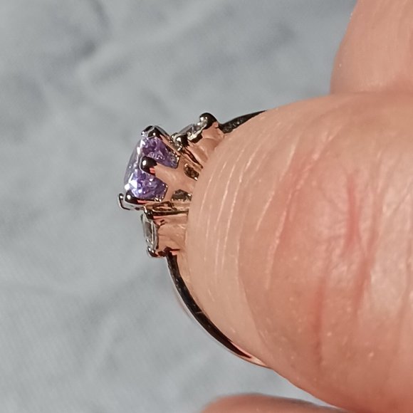 Silver Amethyst Ring with CZ Accents Size 9 - Picture 5 of 14